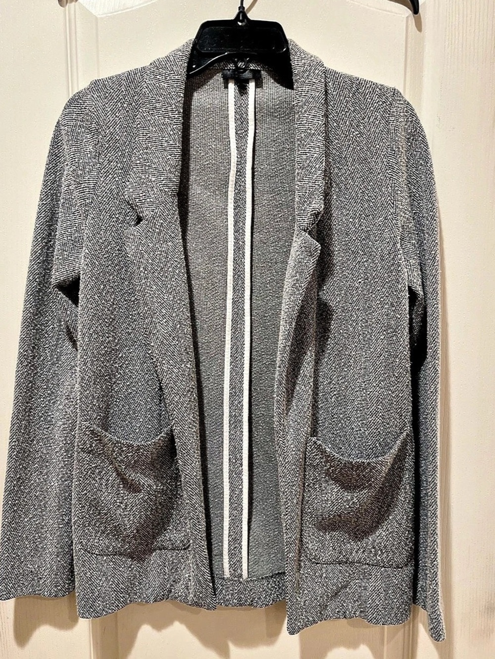 Topshop Dark Academia Grey Herringbone Open-Front Knit Blazer Jacket Size 2